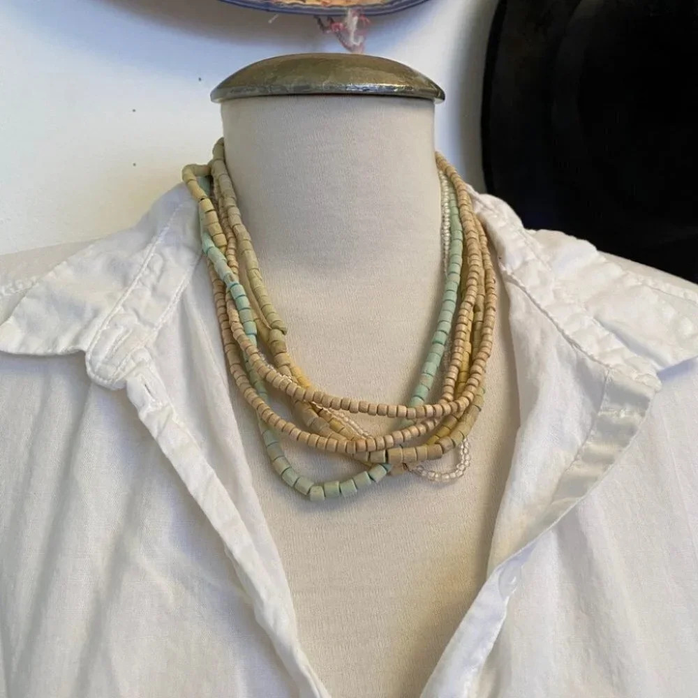 Vintage - Multi-strand Yellow Green Shell Necklace